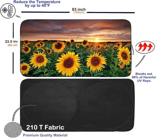 Gven Sun Shade for Car Windshield, Foldable Sunflower Vehicle Sun Visor for Car Windshield Sun Shade Heat Reduction Blocks UV Rays Fits Small Sedans, Mini SUVs, Hatchbacks (Sunflower, L)