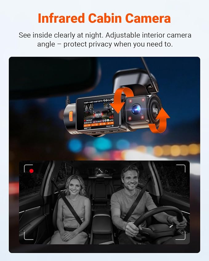 Vantrue New N4S 3 Channel Dash Cam, STARVIS 2 Night Vision, Front Rear Inside Dashcam for Cars, Front and Rear Dual Channel, PlatePix™ Tech, Parking Mode, Wi-Fi, GPS, 2" IPS, Support 1TB (RC18)