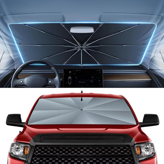 Autorder Windshield Sun Shade Umbrella for 2007-2025 2026 Toyota Tundra Accessories,Upgraded Ice Crystal Material,Easy Setup Umbrella Sunshade for Car Windshield,100% Sun Blocking