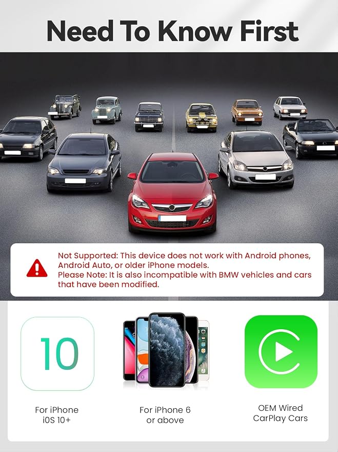 GATGOODS Wireless CarPlay Adapter for iPhone, Metal Housing, Convert Wired to Wireless, USB/Type-C Design for Cars with Built-in Wired CarPlay, Plug & Play, Stable & Fast, for iOS 10+ (CTC1)