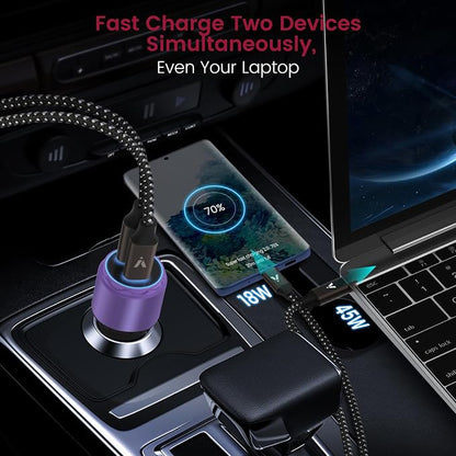 VELOGK Super Fast Type C Car Charger [73W Turbo], Fast Adaptive 55W 45W PPS/PD&QC3.0 USB C Car Adapter[Super Fast Charging 2.0]for Samsung S26/S25 Ultra/S24 Ultra/S23 Ultra/S22+/S21, iPad Pro(Purple)