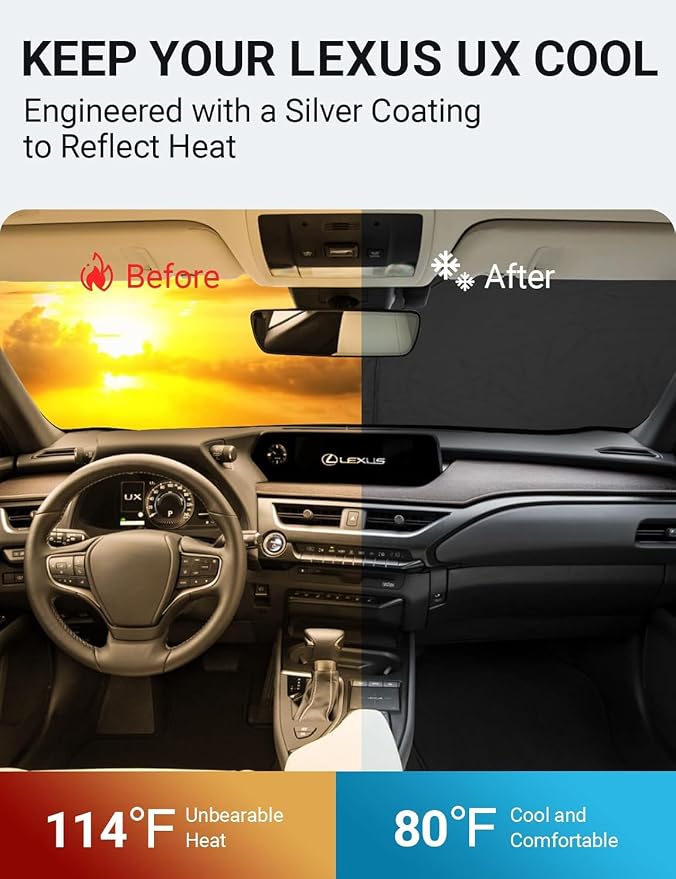 Proadsy for Lexus UX 2019-2024 2025 2026 Windshield Sun Shade 4-Layer Foldable Front Sunshade Protector Sun Visor Blocks UV Rays Keep Car Cooler