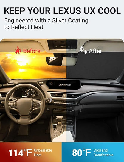 Proadsy for Lexus UX 2019-2024 2025 2026 Windshield Sun Shade 4-Layer Foldable Front Sunshade Protector Sun Visor Blocks UV Rays Keep Car Cooler