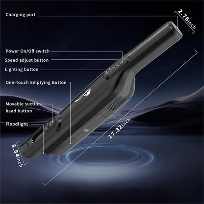 Cordless Handheld Vacuum, Lightweight Portable Hand Vacuum Cleaner with LED Light,Rechargeable Hand Held Vacuum with One-Touch Empty, Powerful Suction for Office, Home,Car, Inky