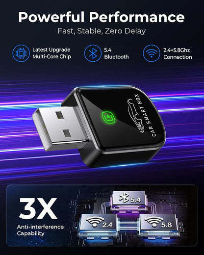 Wireless Carplay Adapter for iPhone Latest Upgrade, Tiny Bluetooth Dongle Convert Wired to Wireless for Apple Car Play Plug & Play, Zero-Lag Auto-Connect GPS Works with 2016+ Cars (Black)