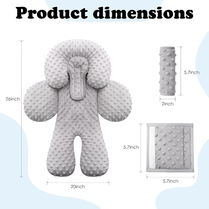 Pro Goleem Infant Car Seat Head Neck Body Support, Ultra-Soft Minky and Microfiber Newborn Car Seat Strap Pads, Perfect for CarSeat, Stroller, 2-in-1 Reversible, for Boys and Girls, Gray