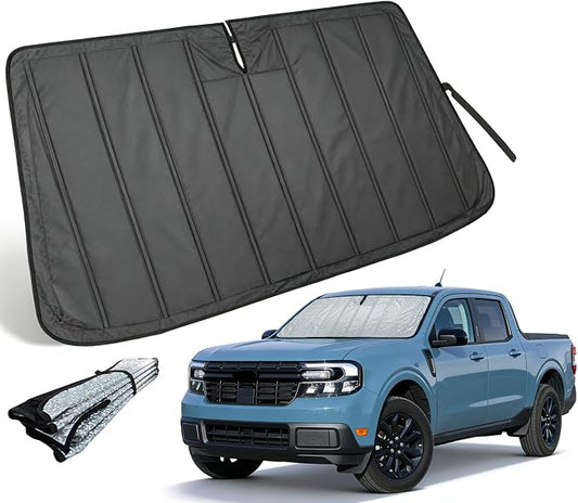 Thickened Windshield Sun Shade for Ford Maverick 2022-2026 | Accordion Front Window Sunshade Aluminum Reflective UV Protection Shield, Foldable Sun Visor with Storage Bag Car accessories