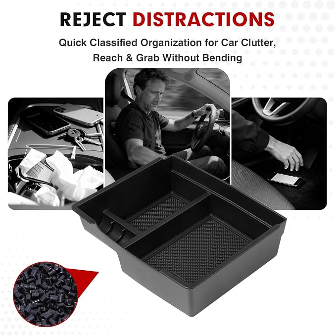 Autorder Center Console Organizer for 2024-2026 Toyota Tacoma Accessories - Armrest Storage Box Secondary Insert Tray with Black Non-Slip Silicone Mats