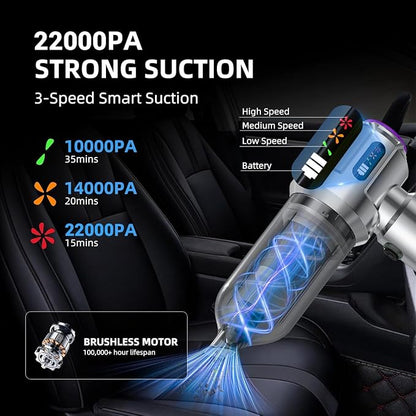 Cordless Vacuum Cleaner - 22000PA Handheld Car Vacuum, 4-in-1 Portable Mini Air Duster Rechargeable, 3-Speed Small Powerful Gadgets & Gifts, for Home, Office, Mattress, Carpet, Pet (Silver)