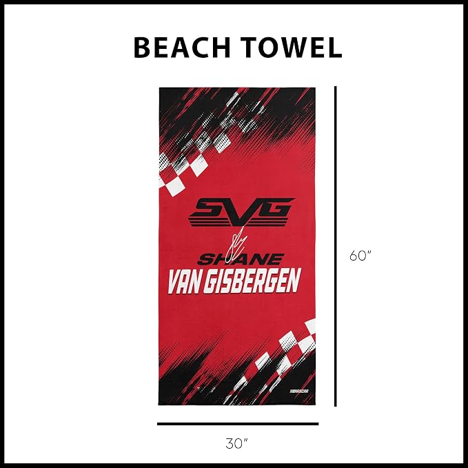 Northwest NASCAR Shane Van Gisbergen Simple Speed Beach Towel, Cotton Blend Lightweight Bath, Pool Swim Travel Fan Gear, 30 x 60 Inch