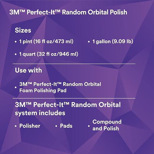 3M Perfect-It Random Orbital Polish, 34133, 1 Pint, Fast Cutting Polisher for Automotive Buffing & Polishing, High-Gloss Finish