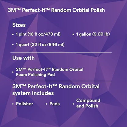 3M Perfect-It Random Orbital Polish, 34133, 1 Pint, Fast Cutting Polisher for Automotive Buffing & Polishing, High-Gloss Finish