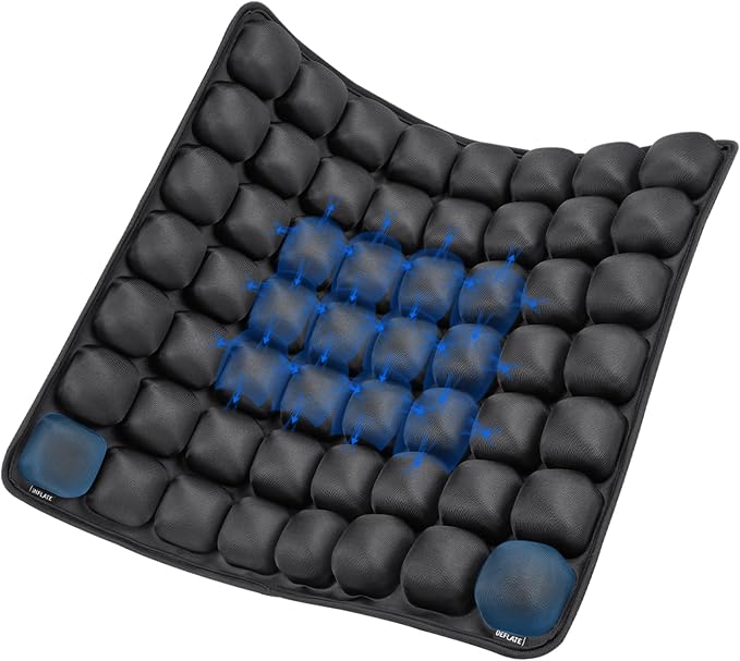 JFT Inflatable Air Seat Cushion for Pressure Relief - 56 Interconnected Air Cells - Ergonomic Pad for Office Chair, Wheelchair & Car - Built-in Pump for Easy Inflation - Lycra & TPU, 17.7" x 15.7"