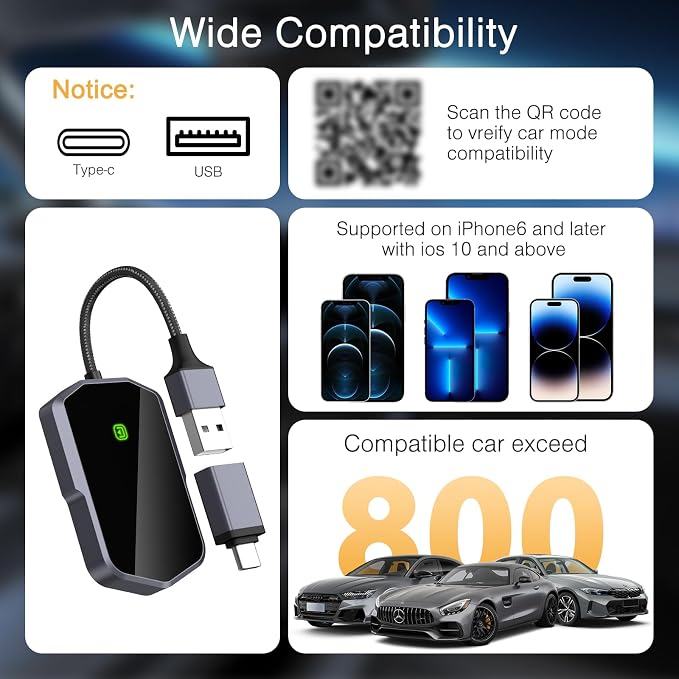 Wireless CarPlay Adapter for iPhone, Seamless Connection for Convert Wired to Wireless Car Play Adapter, Wireless Bluetooth Apple Car Play, Plug & Play for Cars from 2017 & iPhone iOS 10+