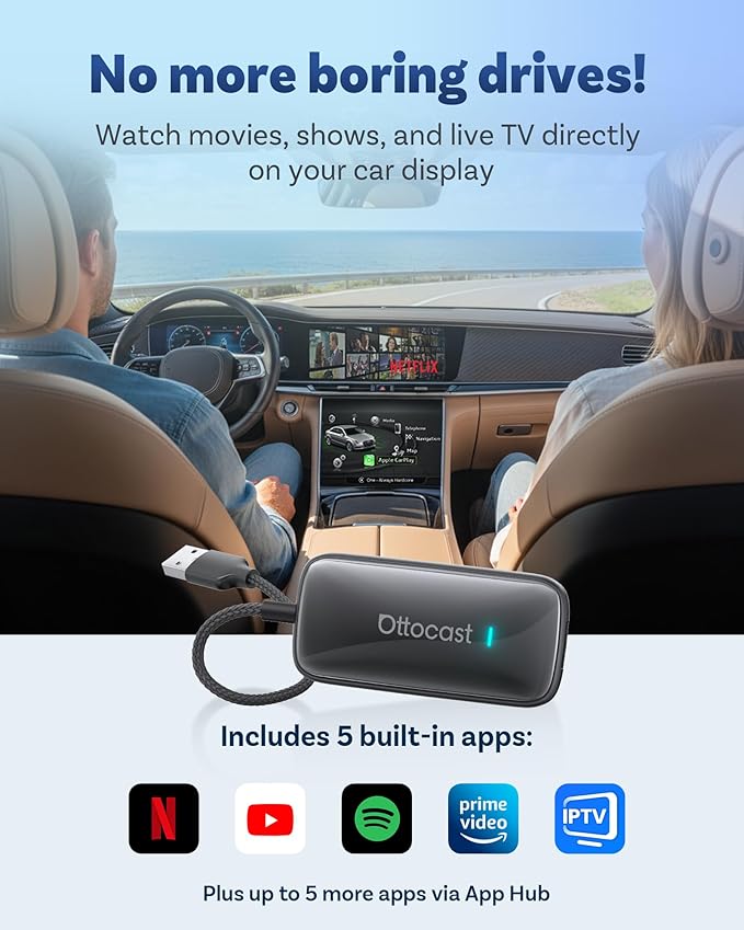 OTTOCAST 2026 Play2Video Ultra Magic AI Box Car Streaming Devices, Wireless CarPlay Android Auto Video Adapter 3 in 1 Built-in Netflix/YouTube Android 12 System