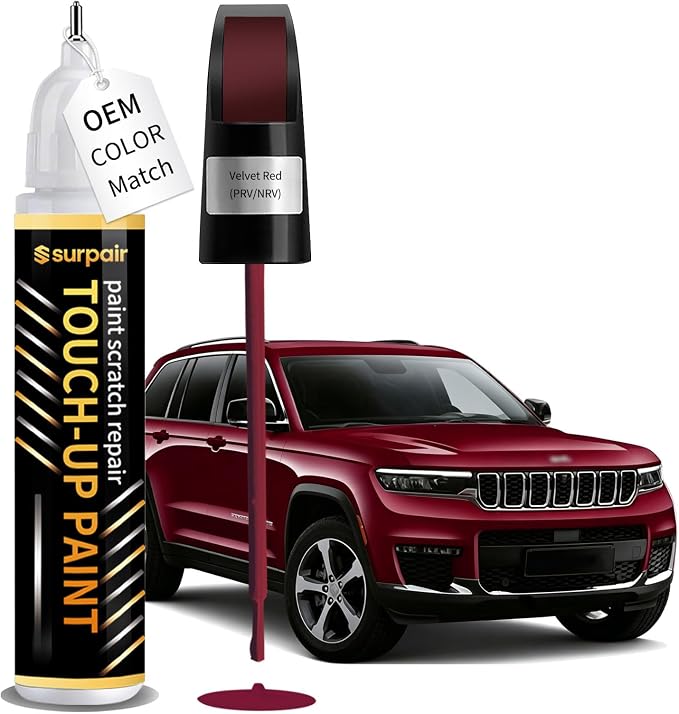Velvet Red PRV/NRV Touch up Paint for JEEP OEM Color Match Car Scratch Repair Kit for Nicks & Chips Scratches Quick & Easy Paint Fix 2-In-1 Car Scratch Remover Pen