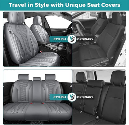 Leather Car Seat Covers Full Set, Breathable Faux Leather Seat Covers for Cars SUV Sedan Waterproof Grey