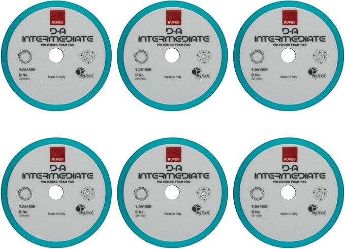 RUPES 150mm Pack of 6 Light Blue D-A Intermediate Foam Polishing Pads | Ideal for Paint Correction & Gloss Enhancement | Improves Cutting Performance | Compatible with 5" Backing Plate