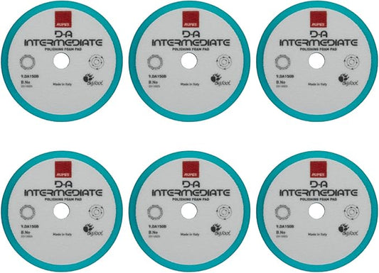 RUPES 150mm Pack of 6 Light Blue D-A Intermediate Foam Polishing Pads | Ideal for Paint Correction & Gloss Enhancement | Improves Cutting Performance | Compatible with 5" Backing Plate