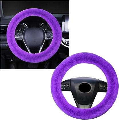 Ziciner Fuzzy Steering Wheel Cover, 15 inch Soft Wool Fur Steering Wheel Protector, Fluffy Wheel Covers for Winter Warm, Car Interior Decoration Accessories for Women Men (Purple)