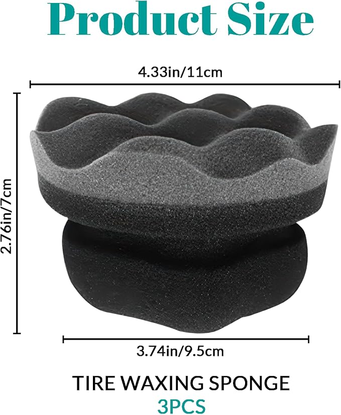 3 Pack Polishes Pro Tire Shine Applicator - Hex Grip Tire Dressing Applicator Pad for Car Detailing - Ergonomic Wave Texture Foam Sponge for Tire Wax Gel Gloss - Mess-Free Wheel Cleaning Tools