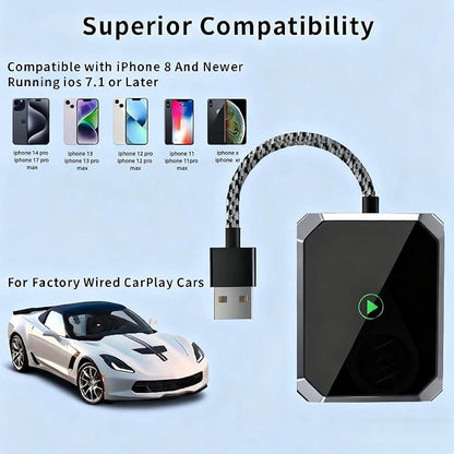 Wireless CarPlay Adapter, 2 in 1, USB-C/USB-A, Black | Apple CarPlay and Android Auto, iOS 7.1+ & Android Compatible, Plug & Play, Seamless Auto-Reconnect, No Delay