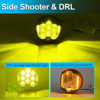 LIGBT 4PCS 5 Inch Amber Yellow Round LED Offroad Light with DRL 90W LED Light Pods 270° Wide Range Super Bright Side Shooter for Pickup Truck ATV UTV SUV