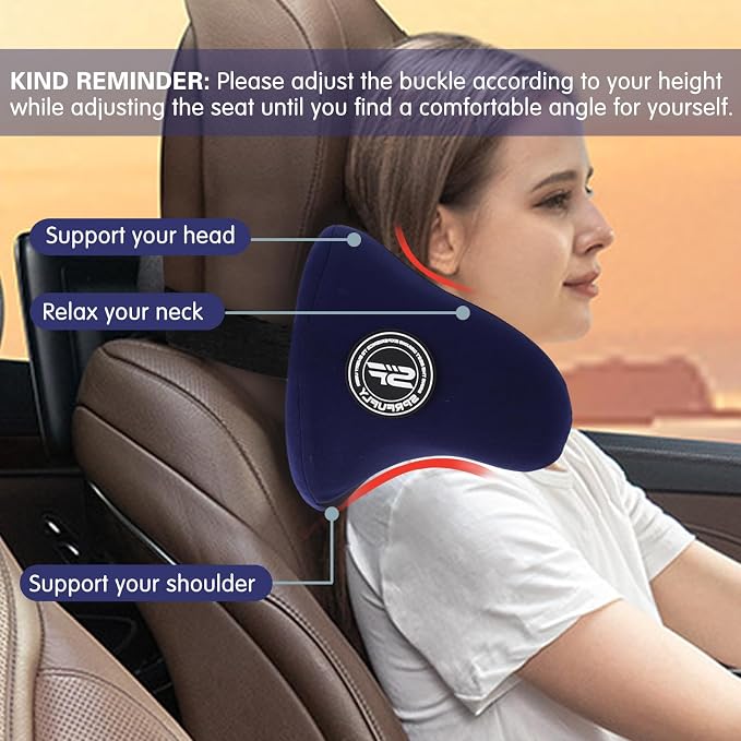 SPRFUFLY Exclusive U-Shaped Car Headrest Pillow, Car Pillow for Driving Seat, Space Memory Foam & Removable Cover, Extreme Comfort Travel Car Pillow(Blue, 1P)