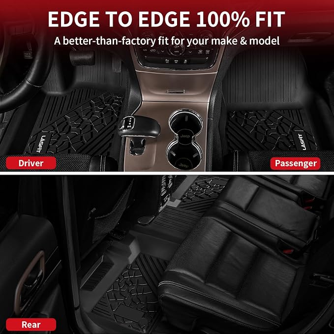 LASFIT Floor Mats & Trunk Mat for Jeep Grand Cherokee 2016-2021 Grand Cherokee WK 2022 All Weather TPE Custom Fit Car Cargo Liner Black
