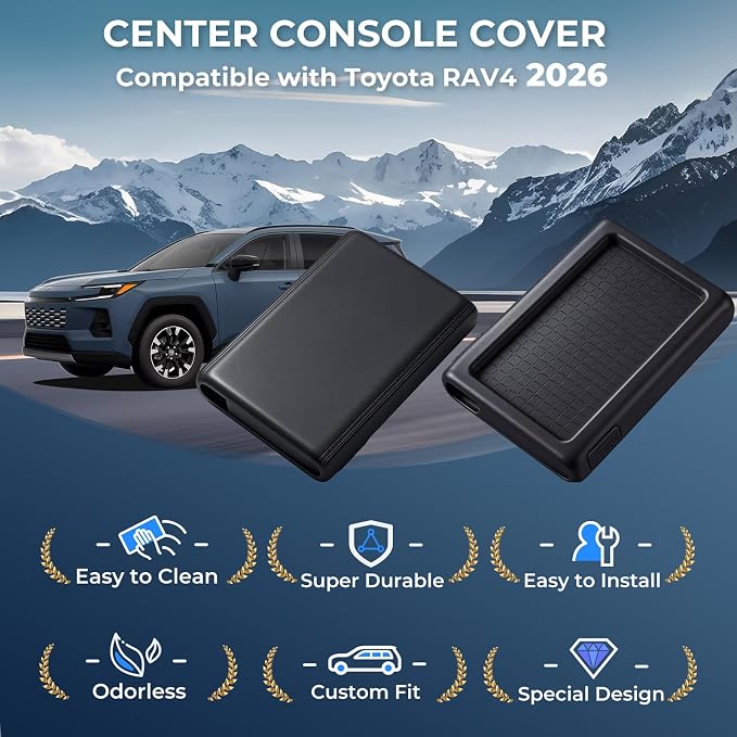 Center Console Cover for Toyota RAV4 2026, Interior Accessories Anti-Slip Center Console Cover Silicone Protective Pad Mat for 2026 RAV 4, Black
