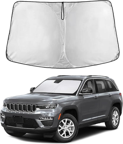 EcoNour Windshield Sunshade for Jeep Grand Cherokee 2011-2024 2025 2026, Sun Visor for Front Windshield & Window Sun Shade Cover, UV Heat Blocker & Protector, Car Accessories