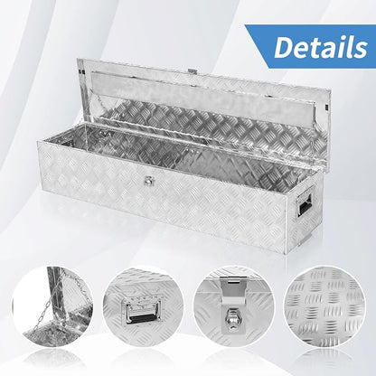 50 Inch Aluminum Truck Bed Tool Box, Pick Up RV Trailer Toolbox, Storage Lockable Organizer with Side Handle and Lock Keys, Silver