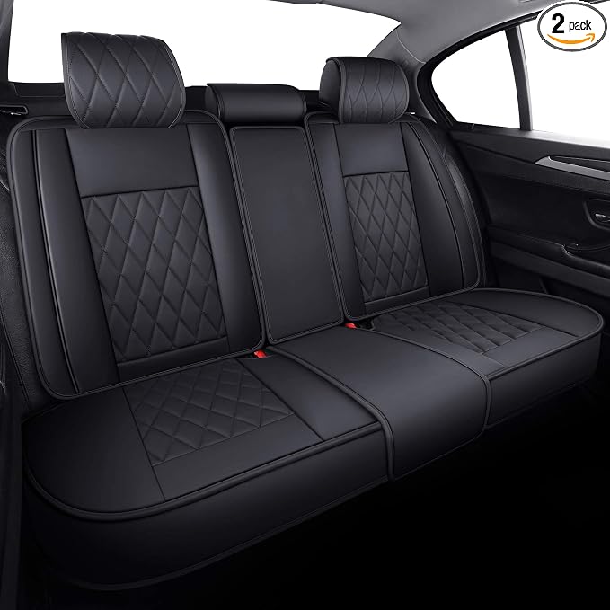 Aierxuan Rear Back Seat Covers Waterproof Leather Universal Fit Compatible with Honda Toyota Ford Kia Hyundai Jeep VW Audi Benz Chevy Nissan, Split Bench 60/40 or 50/50 (Rear Seat/Black)