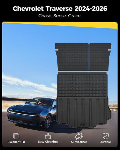 3W Seat Back Mats & Cargo Liner for 2026 2025 2024 Dodge Charger EV Accessories Floor Liners Trunk Cover Custom Fit TPE Heavy-Duty Liners