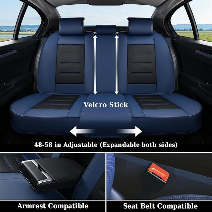 Coverado Car Seat Covers, Front Covers for Cars, Car Seat Cover Front Seats, Car Seat Protector Waterproof, Leather Car Seat Cushion, Universal Interior Covers Seat Protectors for Most Cars Blue