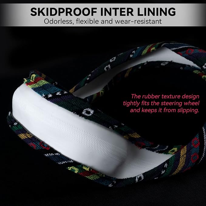 Boho Steering Wheel Cover Elastic Microfiber for Women, Universal Fit 15 inch Car SUV, Hippie Style Protector Cover, Anti-Slip, Breathable, Absorbing Sweat - 02