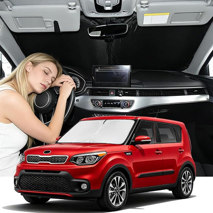 Windshield Sunshade for Kia Soul 2014-2019 Sun Shade Car Windshield Accessories Upgrade 4 Layers Blocks UV Rays Custom Fit Soul 240T Car Window Shades Front Windshield Keep Cool Foldable