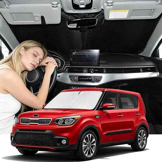 Windshield Sunshade for Kia Soul 2014-2019 Sun Shade Car Windshield Accessories Upgrade 4 Layers Blocks UV Rays Custom Fit Soul 240T Car Window Shades Front Windshield Keep Cool Foldable