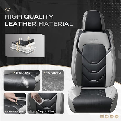 Coverado Car Seat Covers Full Set, Gray&Black Leather Seat Covers, Front and Back Seat Cover for Car, Waterproof Car Seat Protector, Car Seat Cushion Automotive Seat Covers Universal Fit for Most Cars