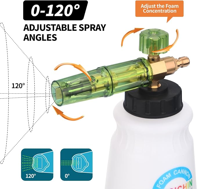 DUSICHIN DUS-007 Snow Foam Lance Foam Cannon Adjustable Jet Wash, Quick Release 1/4" Fitting 5 Pressure Washer Nozzles for Car Detailing Pressure Washer Black