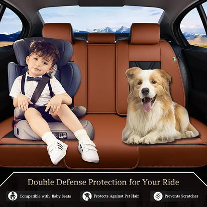 FLORICH Rear Seat Covers Leather Car Seat Covers Waterproof Back Seat Cover Automotive Seat Covers Universal Seat Cushion Protector for Most Cars Trucks SUV-Brown&Black