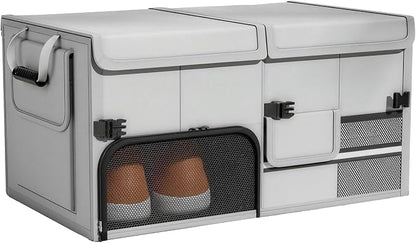 Foldable Car Trunk Organizer with Multi-Compartment – Expandable 30-60L Storage Bin, Side Mesh Pockets, Waterproof 600D Oxford Cloth, Car Accessories for SUV/Truck/Sedan, Grey, 23.6"x13.0"x11.8"