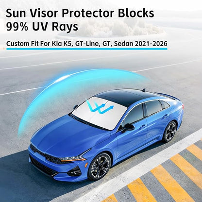 Windshield Sun Shade Compatible with Kia K5, GT-Line, GT, Sedan 2021-2026 Foldable Sun Visor Protector Blocks UV Rays Sunshade for K5 Interior Accessories