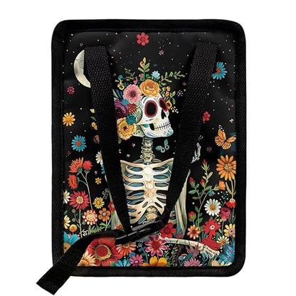 Skull Colorful Flowers Starry Night Pattern Car Trash Can Leakproof Garbage Bag with Lid and Zipper 1.2Gal Trash Bin Hanging for Back Seat Halloween Car Decor