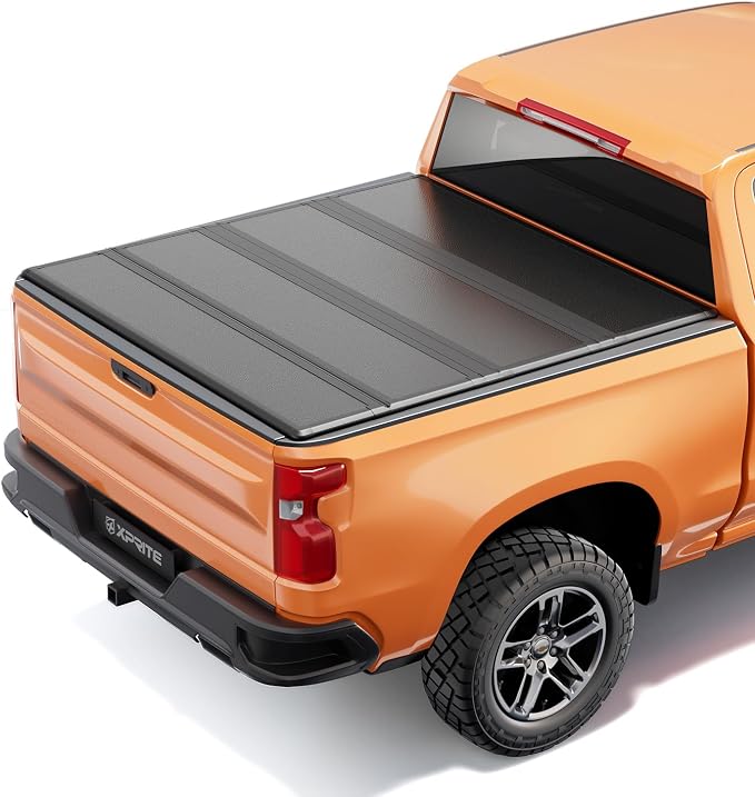 Xprite FRP Hard Quad Fold Truck Bed Tonneau Cover Compatible with 2007-2026 Chevrolet Silverado/GMC Sierra 1500 Fleetside 4-Folding Chevy Bed Cover 5.8FT (69.6"), Excludes Classic Body