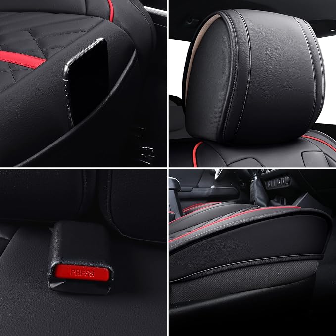 Tomatoman Tacoma Seat Covers Compatible with Toyota Tacoma 2005-2023 2024 2025 2026 Access Crew Double Cab Truck TRD Pro Trail Edition Limited SR5 Offroad Car Cushions (2 PCS Front/Black-Red)