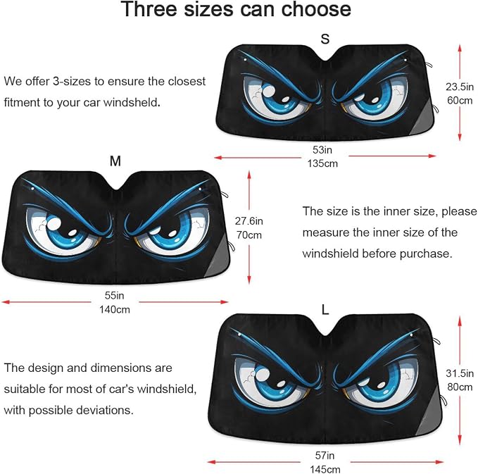 Evil Blue Eyes Windshield Sun Shade for Car Auto SUV Truck Foldable Front Window Sunshade Sun Visor Protector Block UV Rays Reflect Heat, 55" x 28"