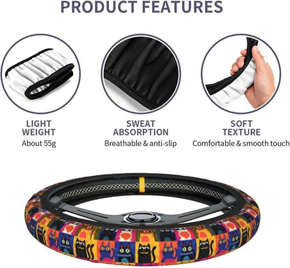 Cat Geometry Steering Wheel Covers Non Slip Neoprene Universal 15 Inch Steering Wheel Protector Car Cover for Men Women
