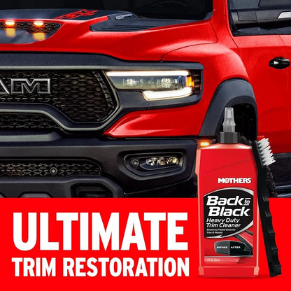Mothers Back-to-Black Heavy Duty Trim Cleaner Kit, 12 oz. Gel Cleaner + Trim Brush — Deep Cleans & Restores Exterior Trim & Plastics, Removes Oxidation, Dirt, Grime & Wax, Drip-Free Gel (06141)