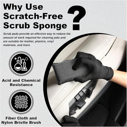 3PCS 5"×3" Car Interior Scrubbing Sponges, Microfiber Car Wash Sponges, Auto Detailing Scrub Pads, Interior Cleaning Sponges for Car Leather, Plastic, Vinyl, Upholstery (Gray White)